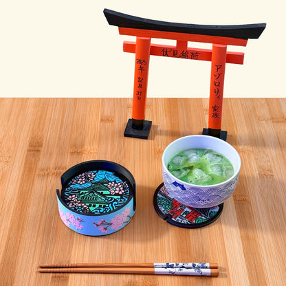 Set sottobicchieri collezione Sakura con porta sottobicchieri in legno ROJI abbinato