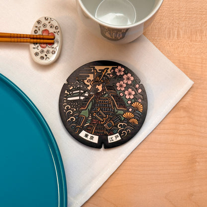 Sottobicchiere ROJI collezione Samurai con il design del tombino del samurai di Edo, Tokyo